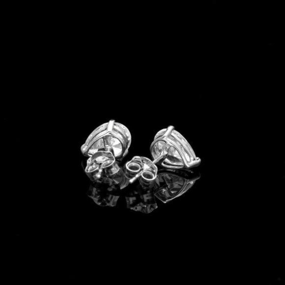 Real 14K Solid White Gold Pear Shaped Pushback Studs with White Stone 7x5mm - Picture 4 of 6